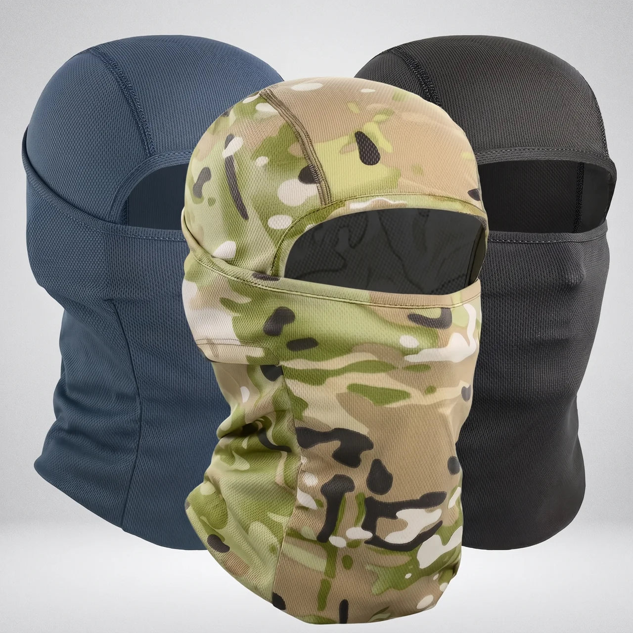 EKON Breathable Full Face Motorcycle Balaclava 3-Pack Black + Blue + Camouflage 3-Pack