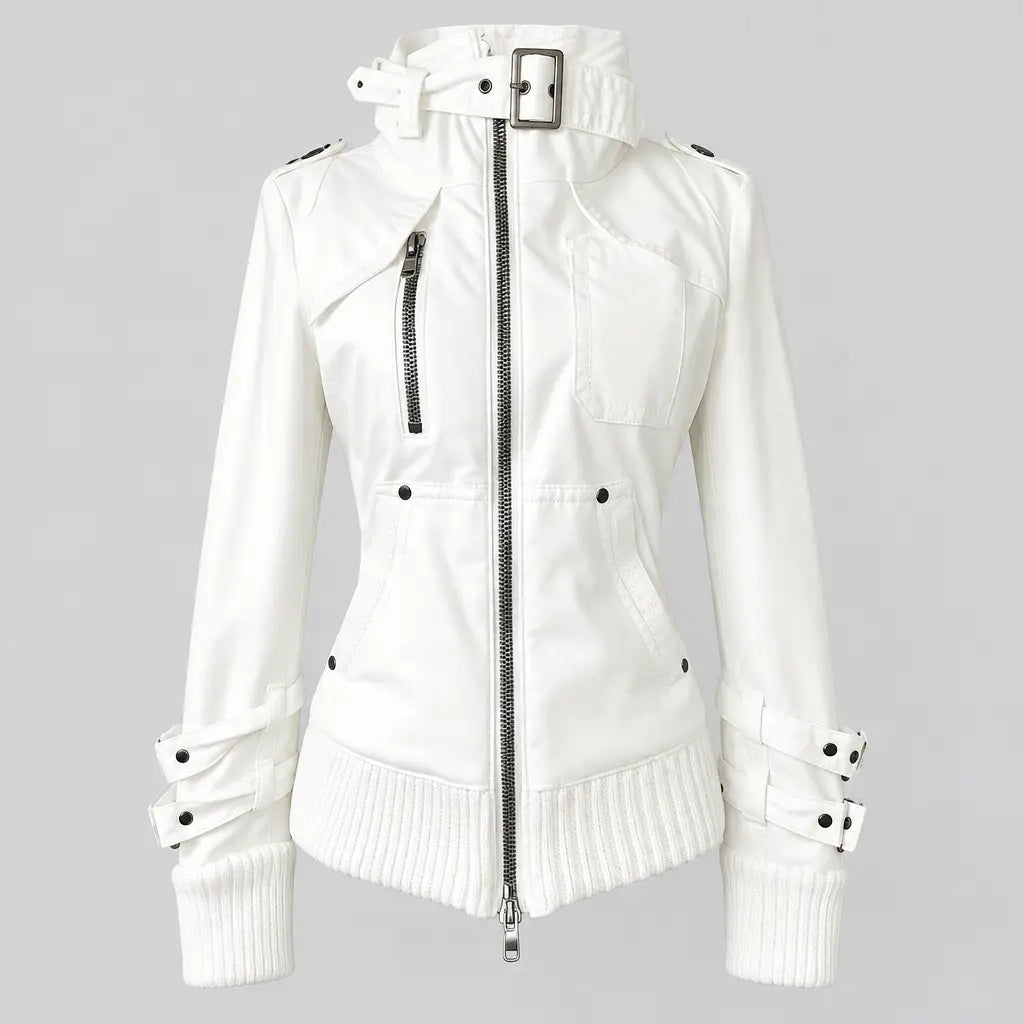 EKON Shadow Buckle Moto Jacket White