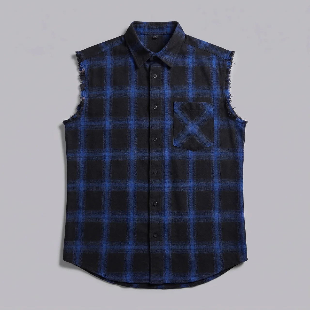 EKON Plaid Cutoff Shirt Blue Plaid