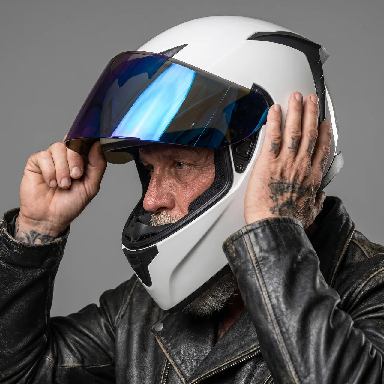 EKON White Racing Full-Face Helmet