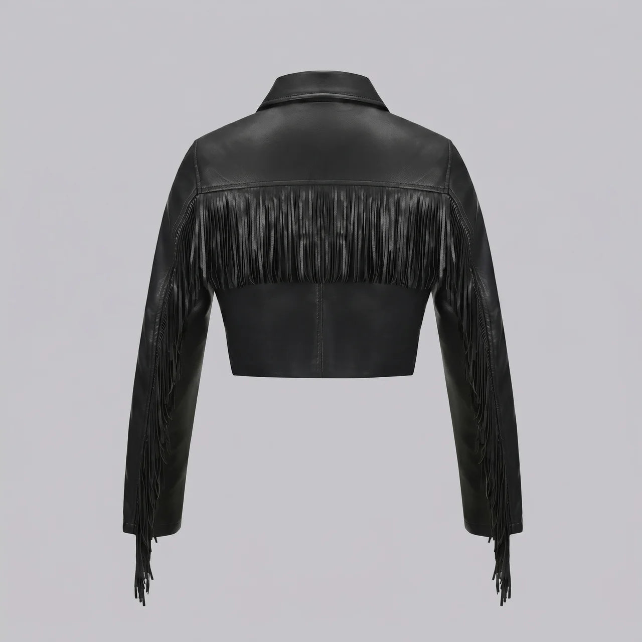 EKON Fringe Cropped Moto Jacket