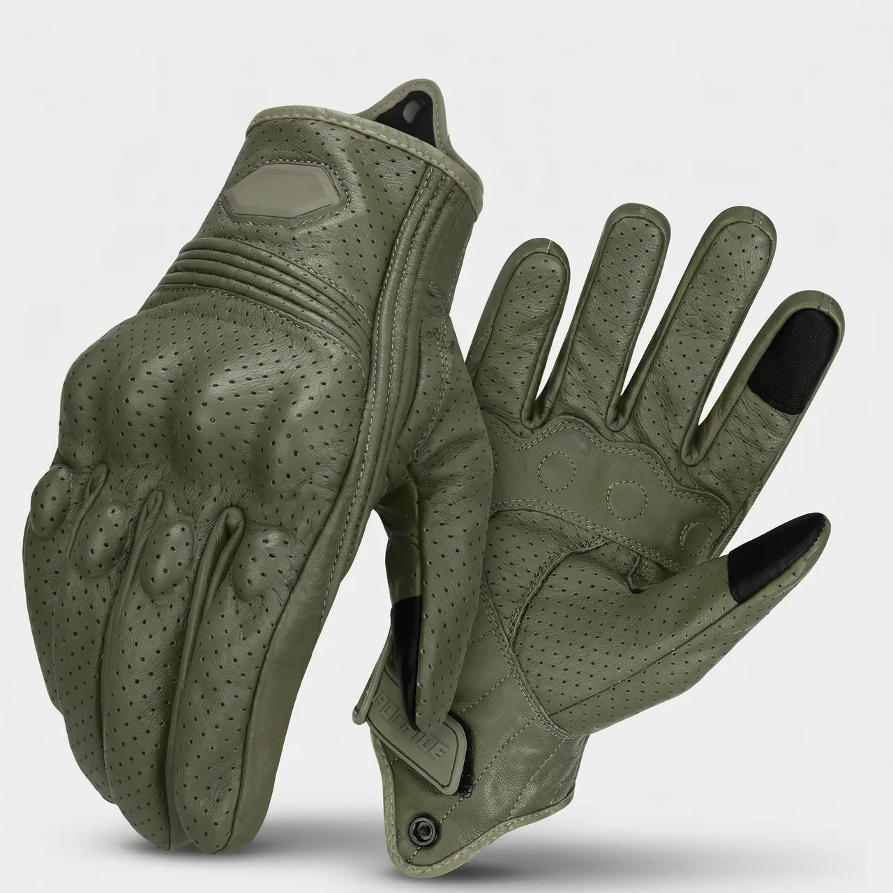 EKON Perforated Goatskin Riding Gloves Green