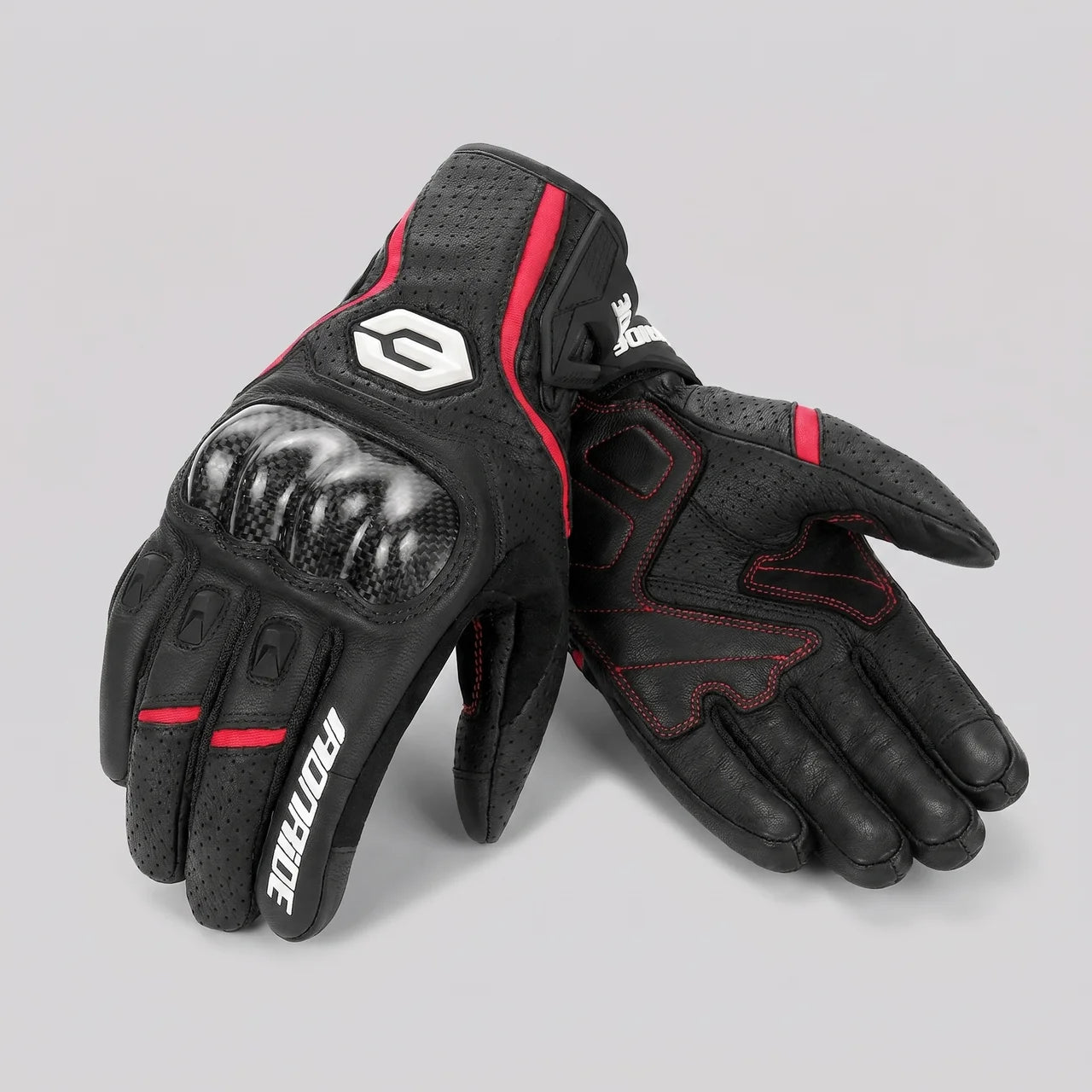 EKON Armored Cowhide Riding Gloves Red