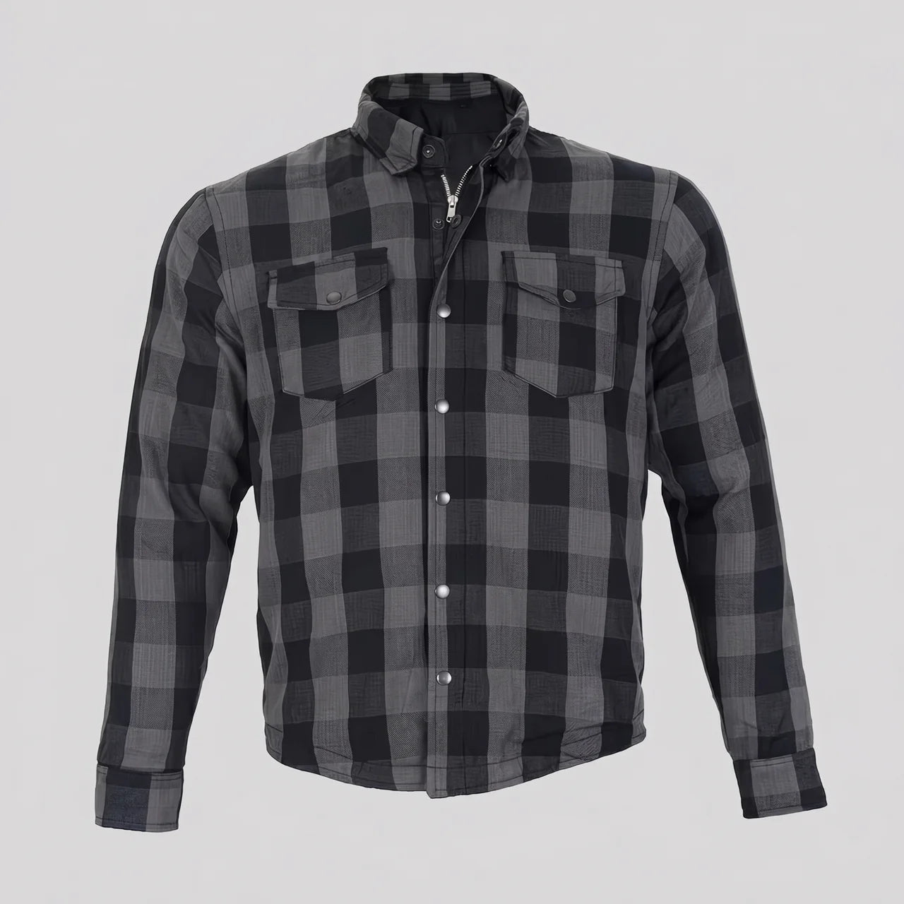 EKON Armored Plaid Motorcycle Shirt Jacket Gray
