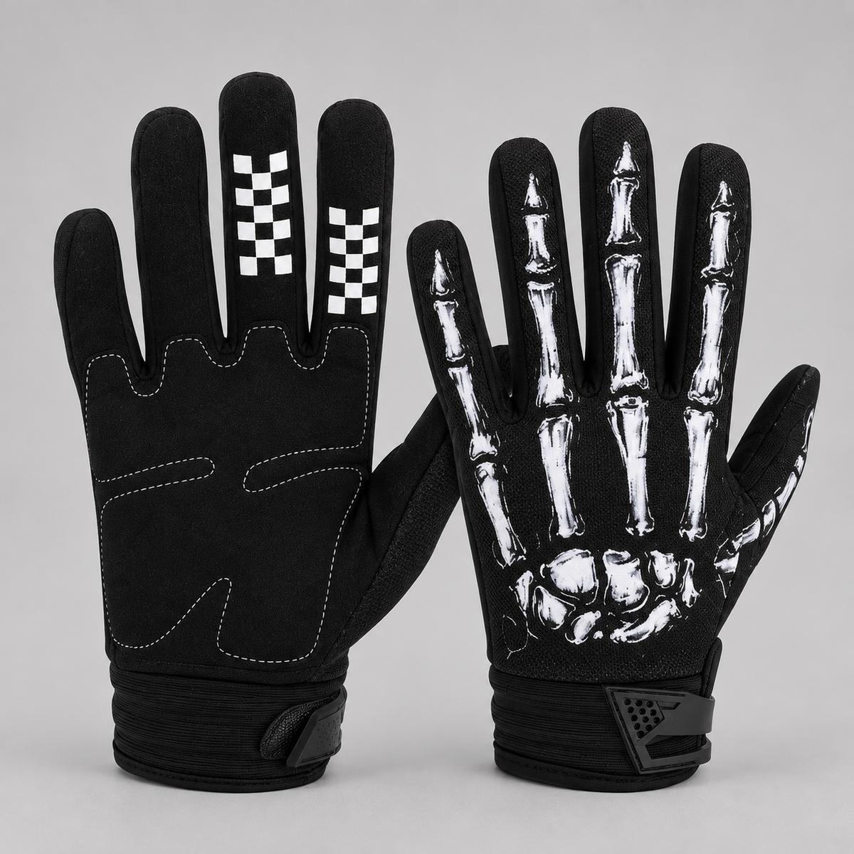 EKON X-Ray Touchscreen Riding Gloves White Skeleton