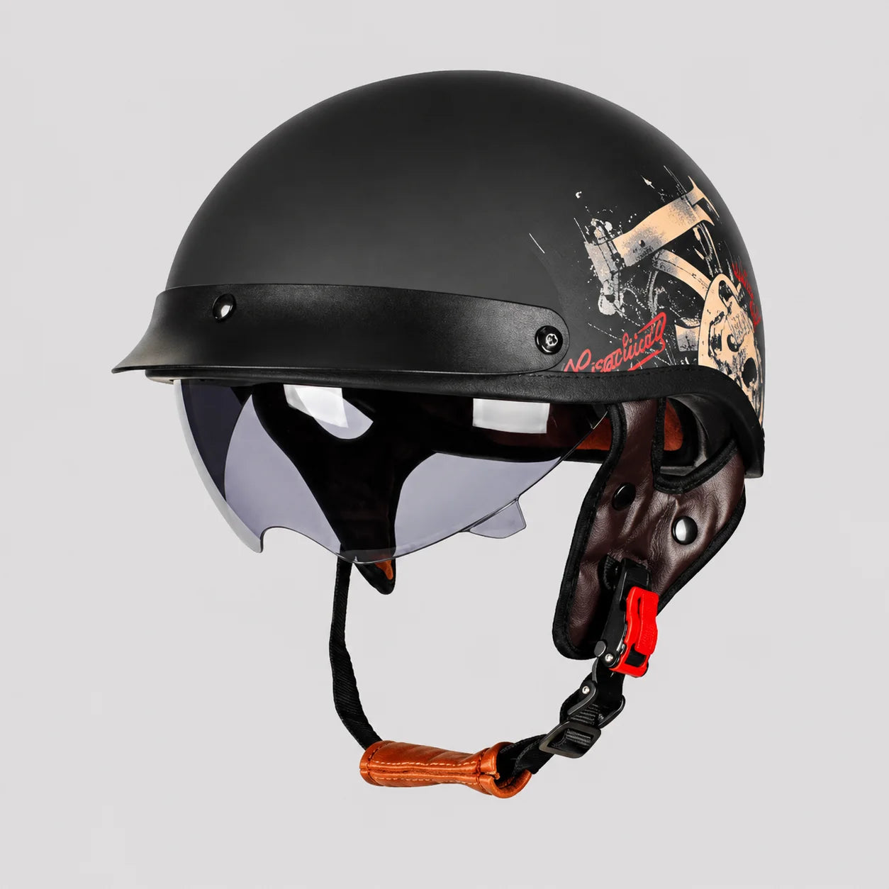 EKON Skull-Graphic Visor Half Helmet