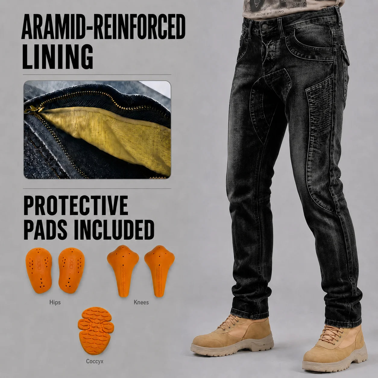 EKON Retro Aramid Riding Jeans Black