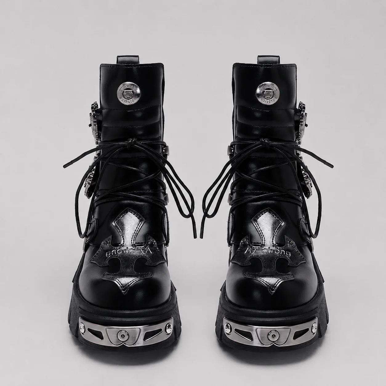 EKON Leather IronSkull Platform Biker Boots
