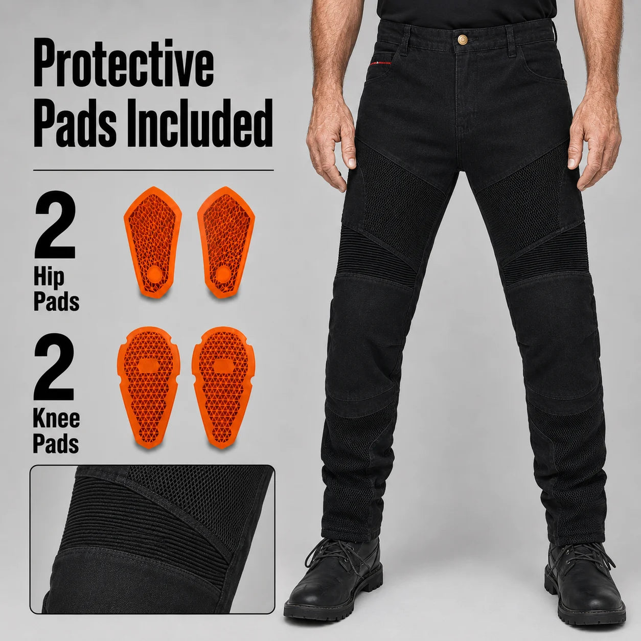 EKON Vented Armored Jeans Black