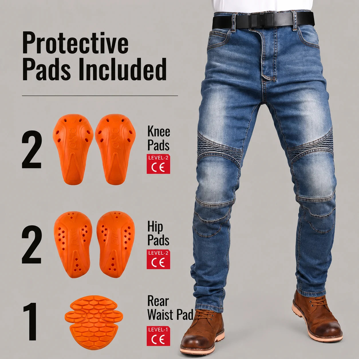 EKON Full-Zone Armored Riding Jeans Blue