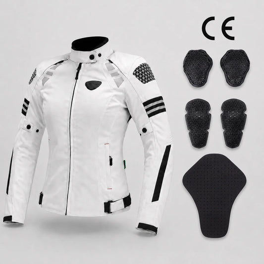 EKON Women’s Lined Protective Riding Jacket White