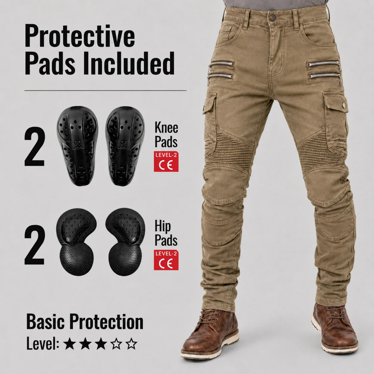 EKON Khaki Shield Riding Pants