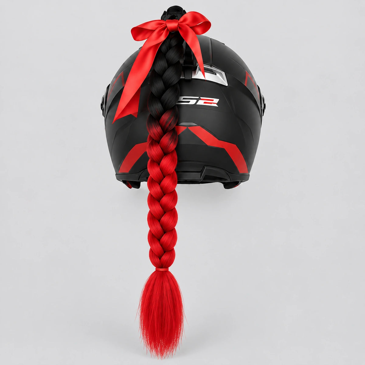 EKON Braided Helmet Ponytail Black & Red