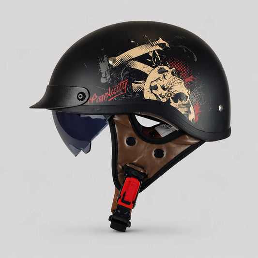 EKON Skull-Graphic Visor Half Helmet