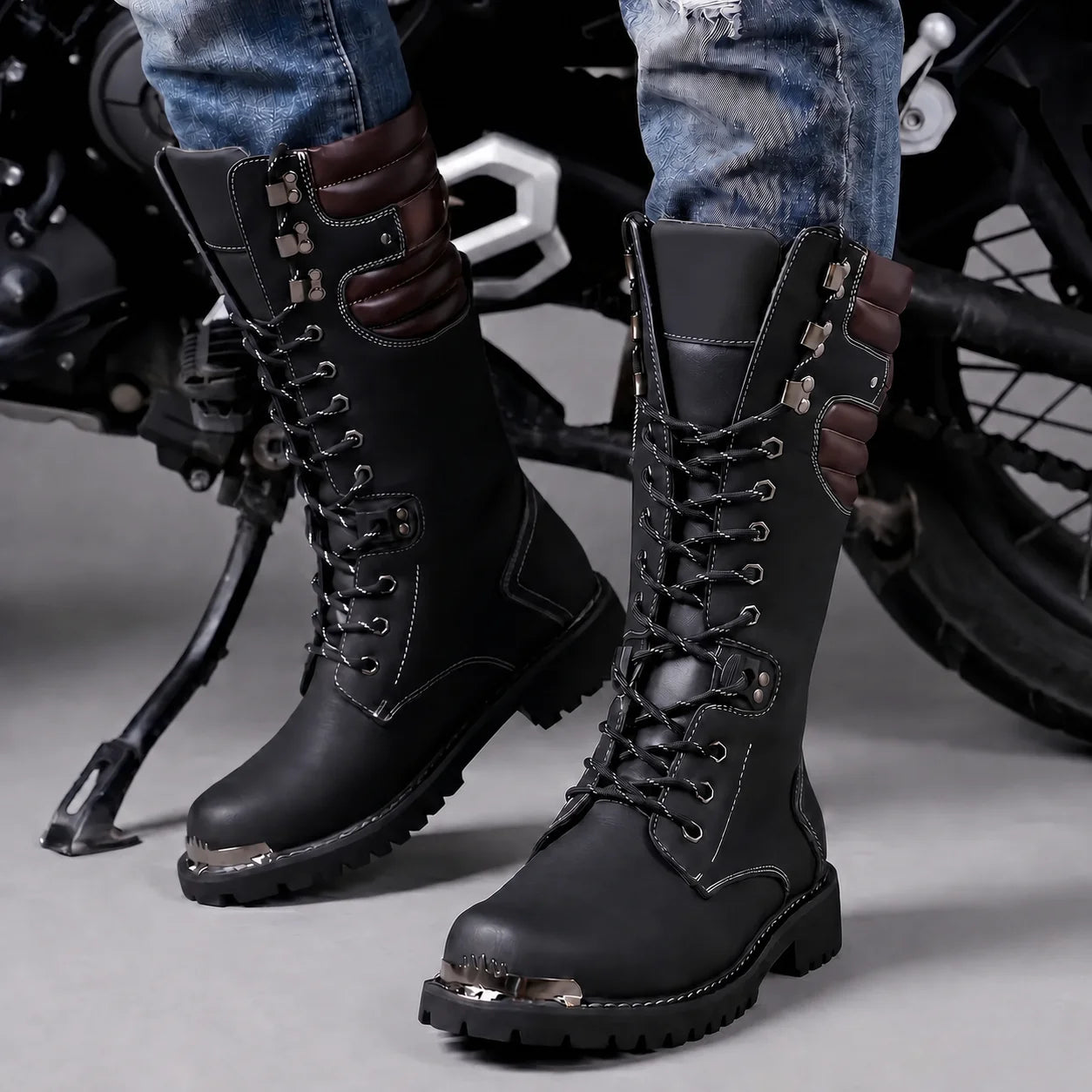 EKON Men’s Tall Lace-Up Moto Boots