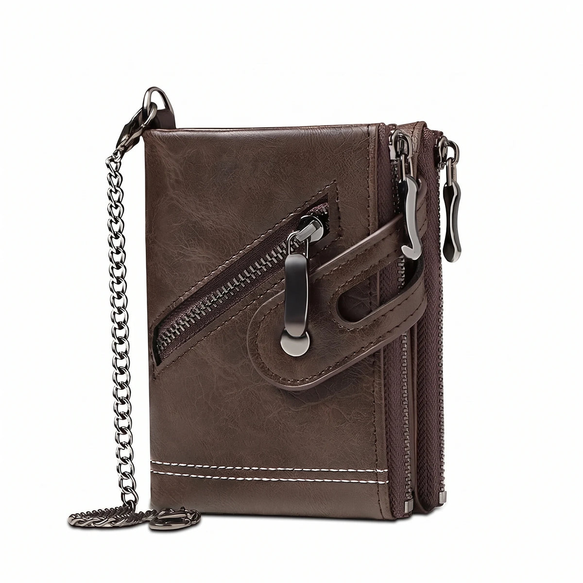 EKON Rider Chain Wallet in coffee brown with detachable belt chain