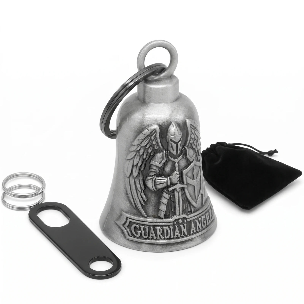 EKON St. Michael Guardian Bell full set with hanger strap, key rings and velvet pouch