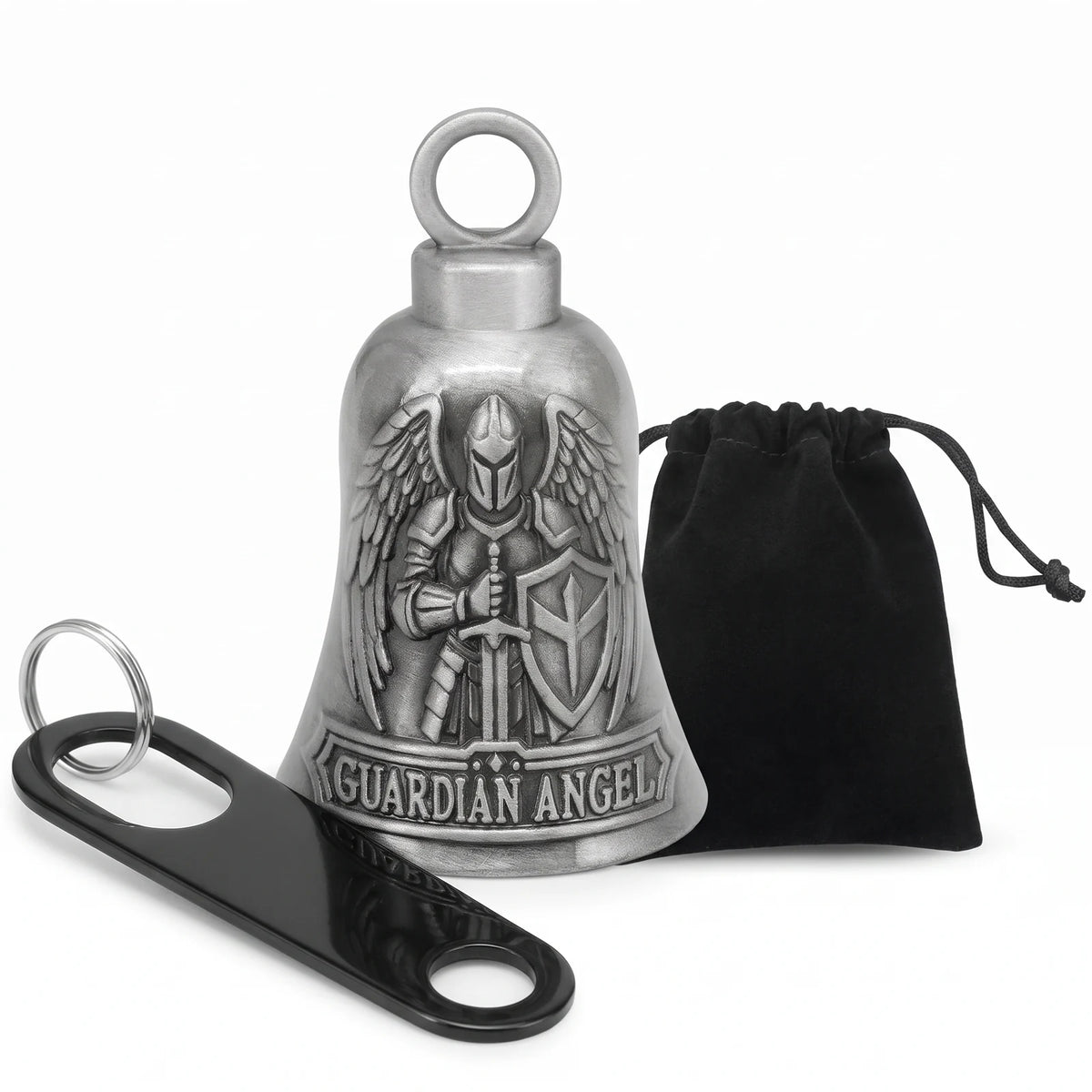EKON St. Michael Guardian Bell with its velvet pouch and steel hanger strap