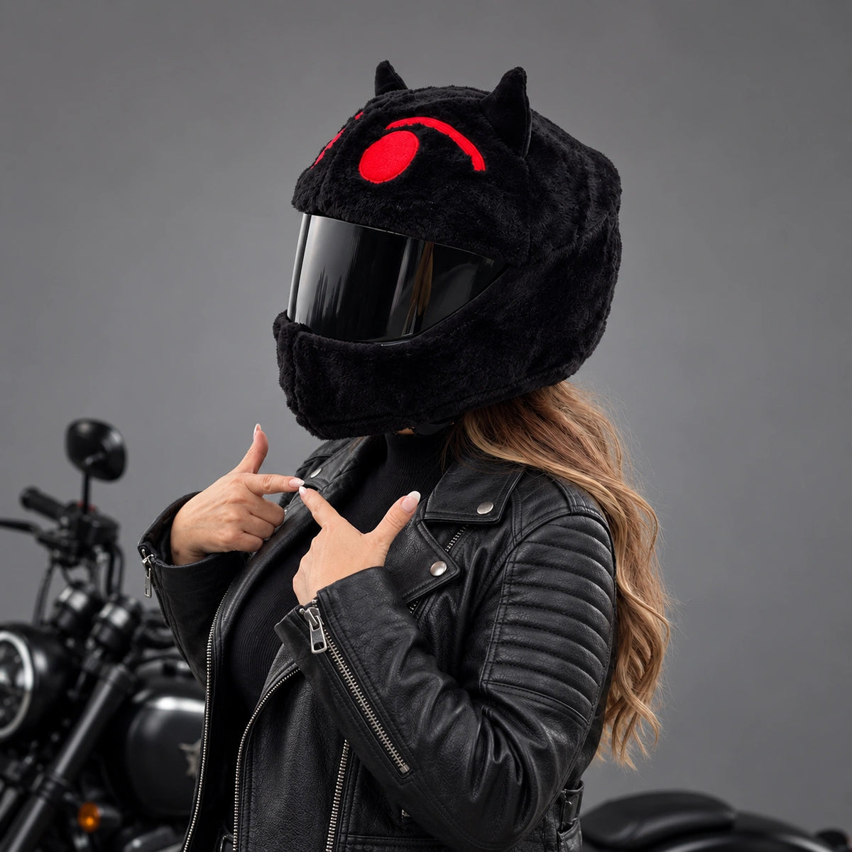 EKON Red-Eye Cat Plush Helmet Cover
