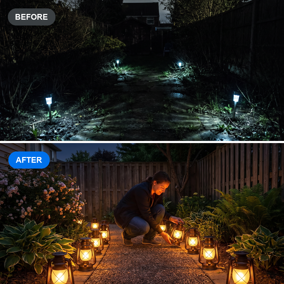 Before and after, warm glow along the path