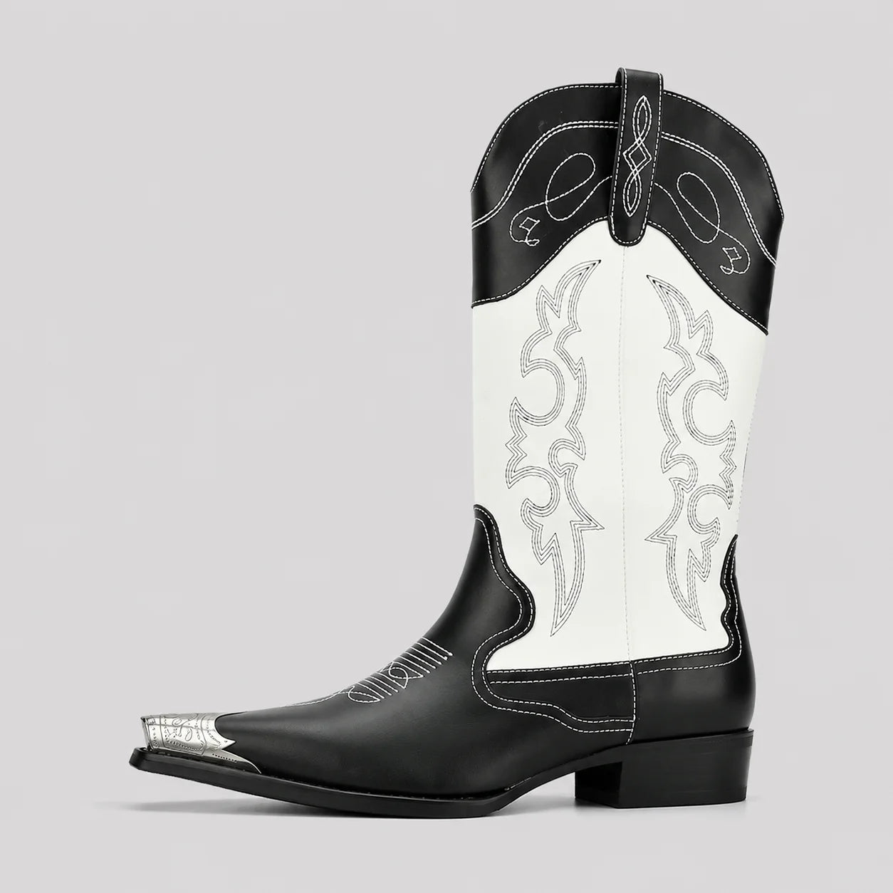 EKON Flame Western Rider Boots Black & White