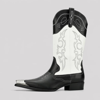 EKON Flame Western Rider Boots Black & White