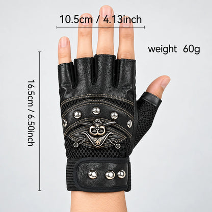 EKON Skull Rivet Fingerless Riding Gloves