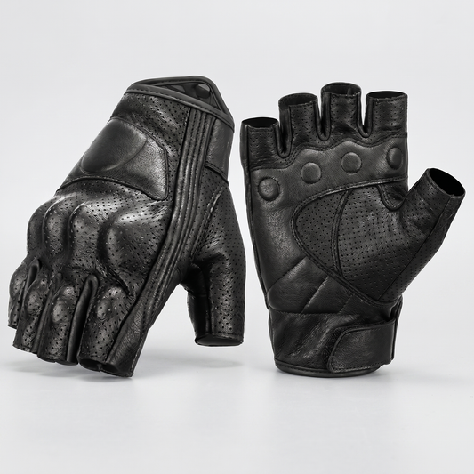 EKON Leather Fingerless Riding Gloves Black