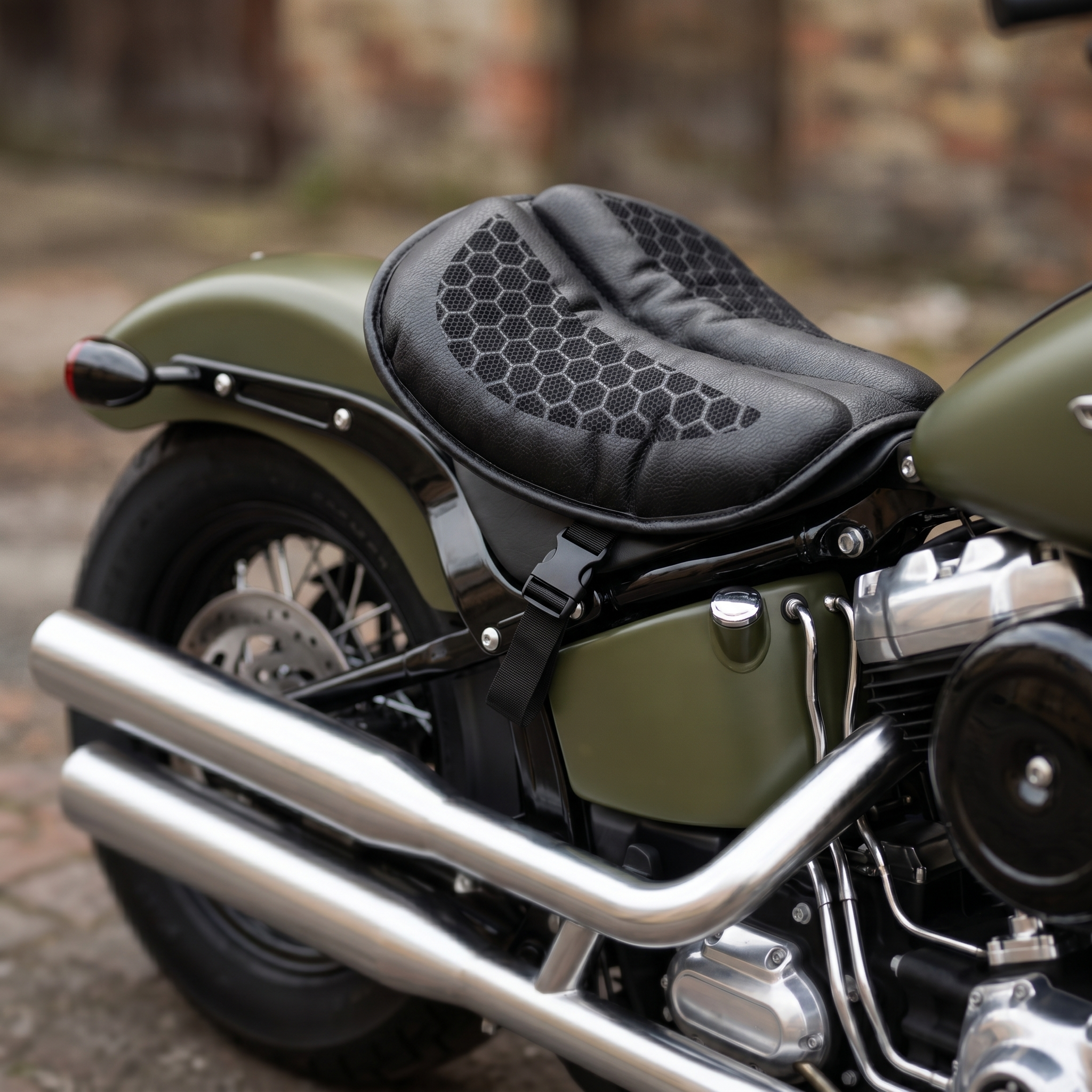 EKON AirGel Seat motorcycle cushion mounted on a cruiser
