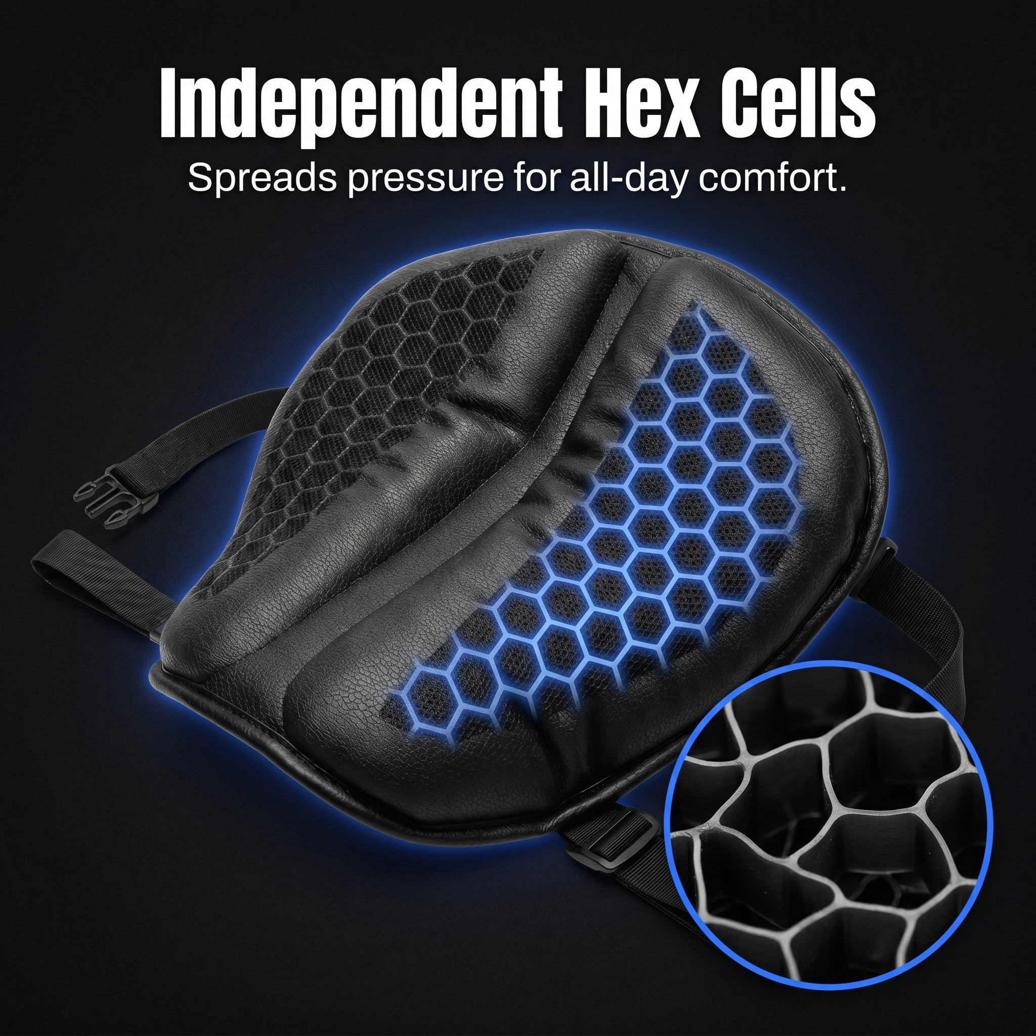 Independent hex cells spread pressure for all day comfort