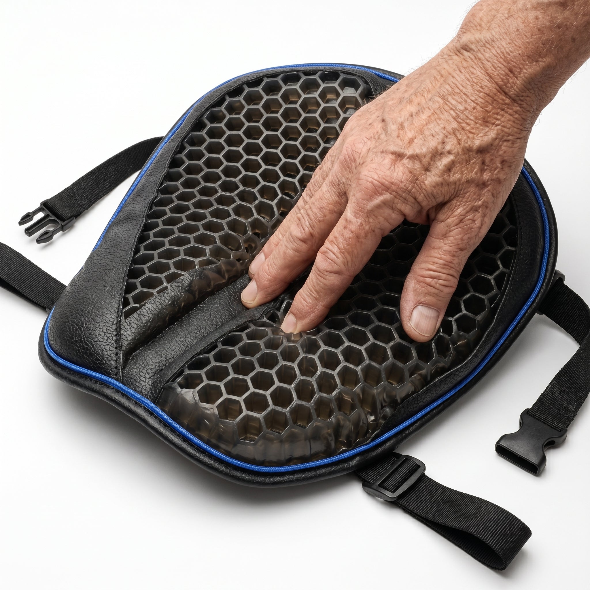 Hand pressing into the AirGel honeycomb to show the give