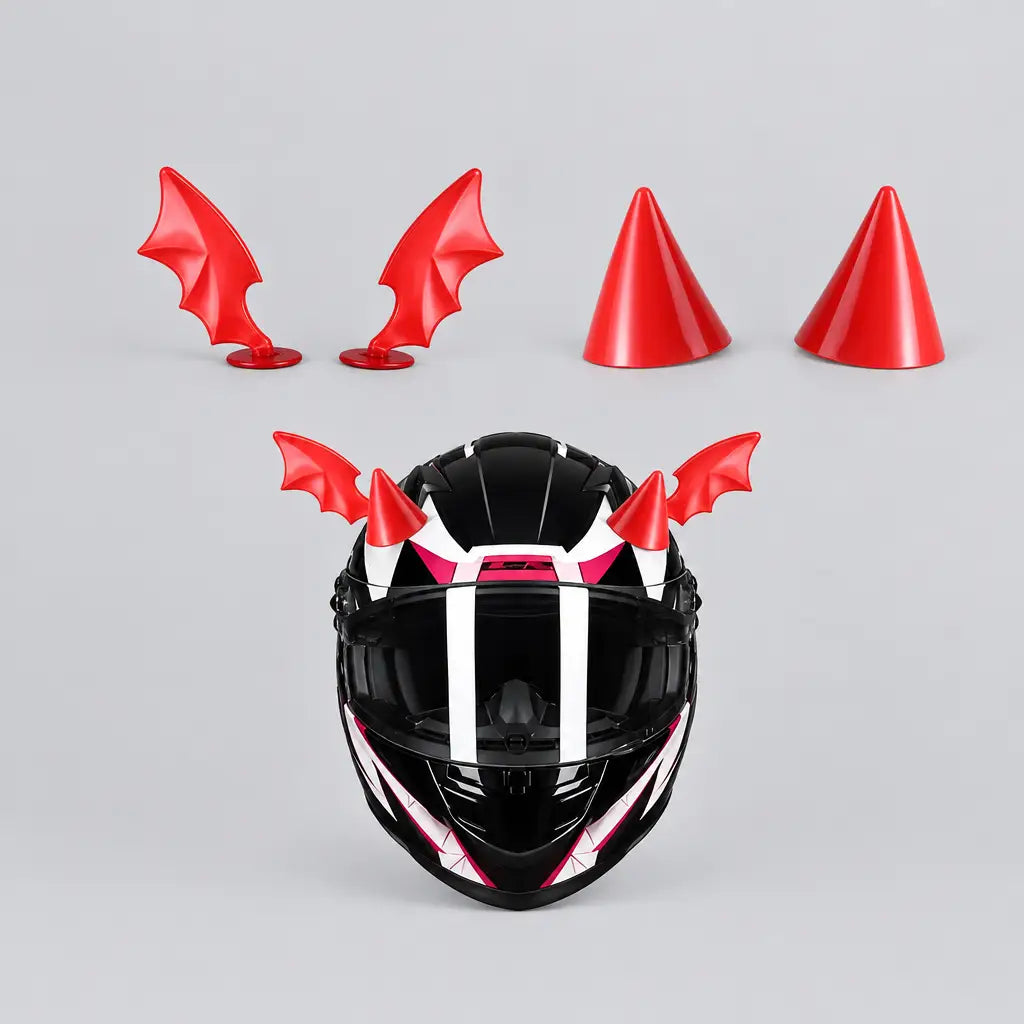 EKON Demon Wing & Horn Helmet Decorations Red
