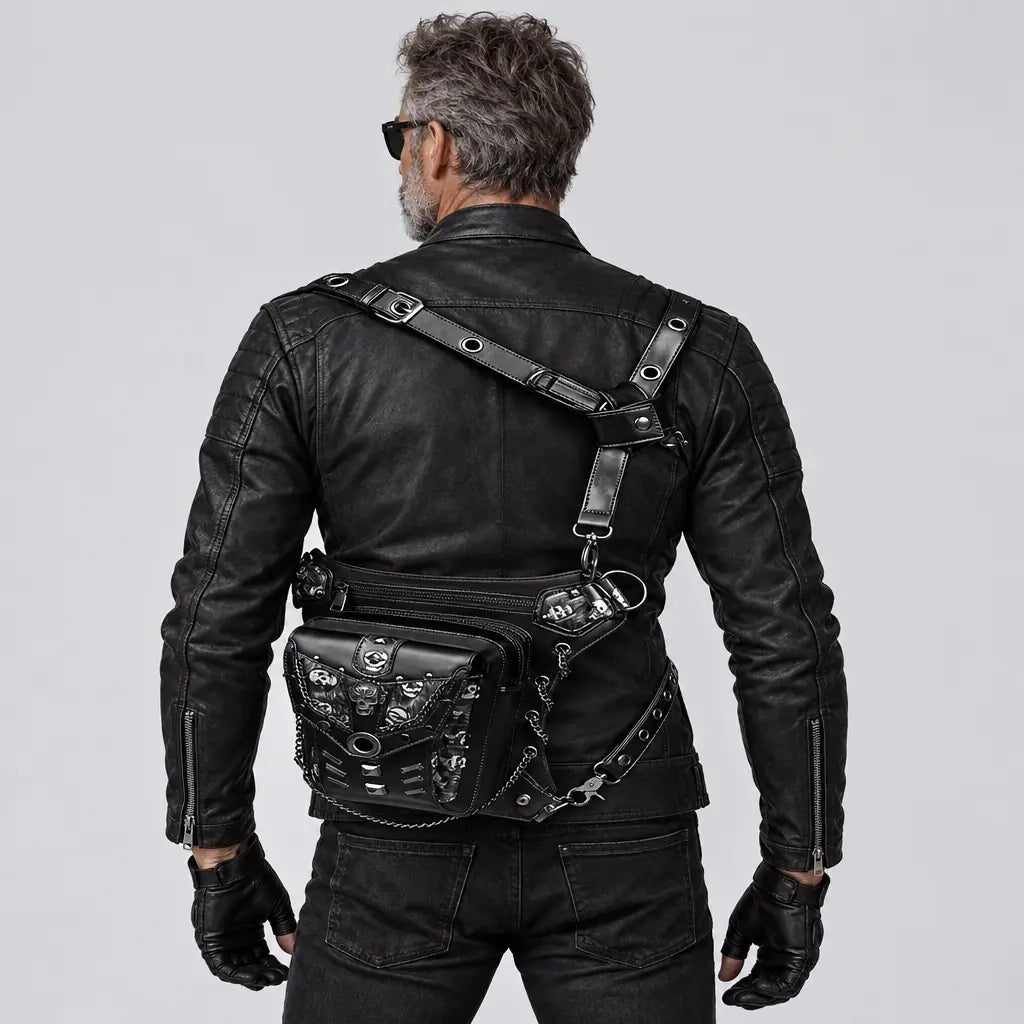 EKON Skull Punk Convertible Leg & Shoulder Bag