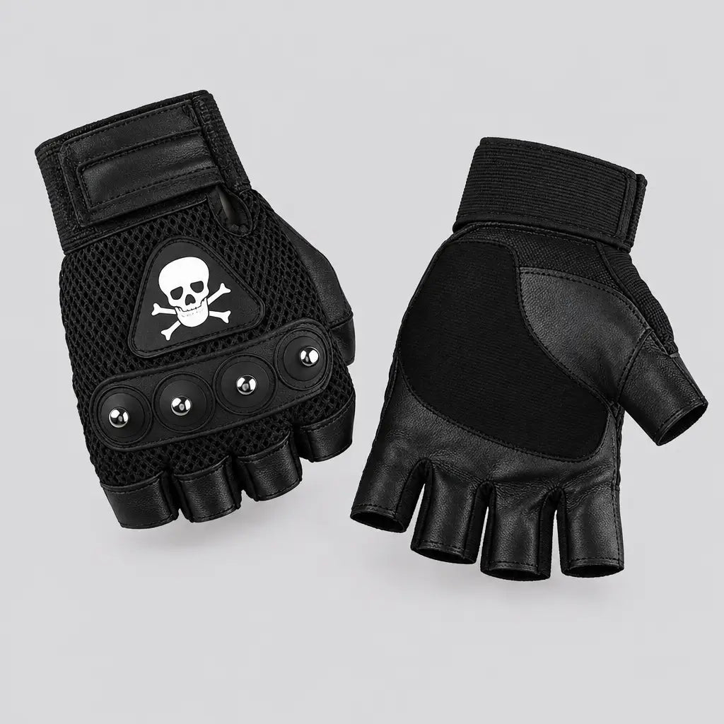 EKON Skull Patch Fingerless Riding Gloves