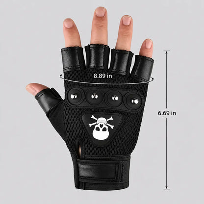 EKON Skull Patch Fingerless Riding Gloves