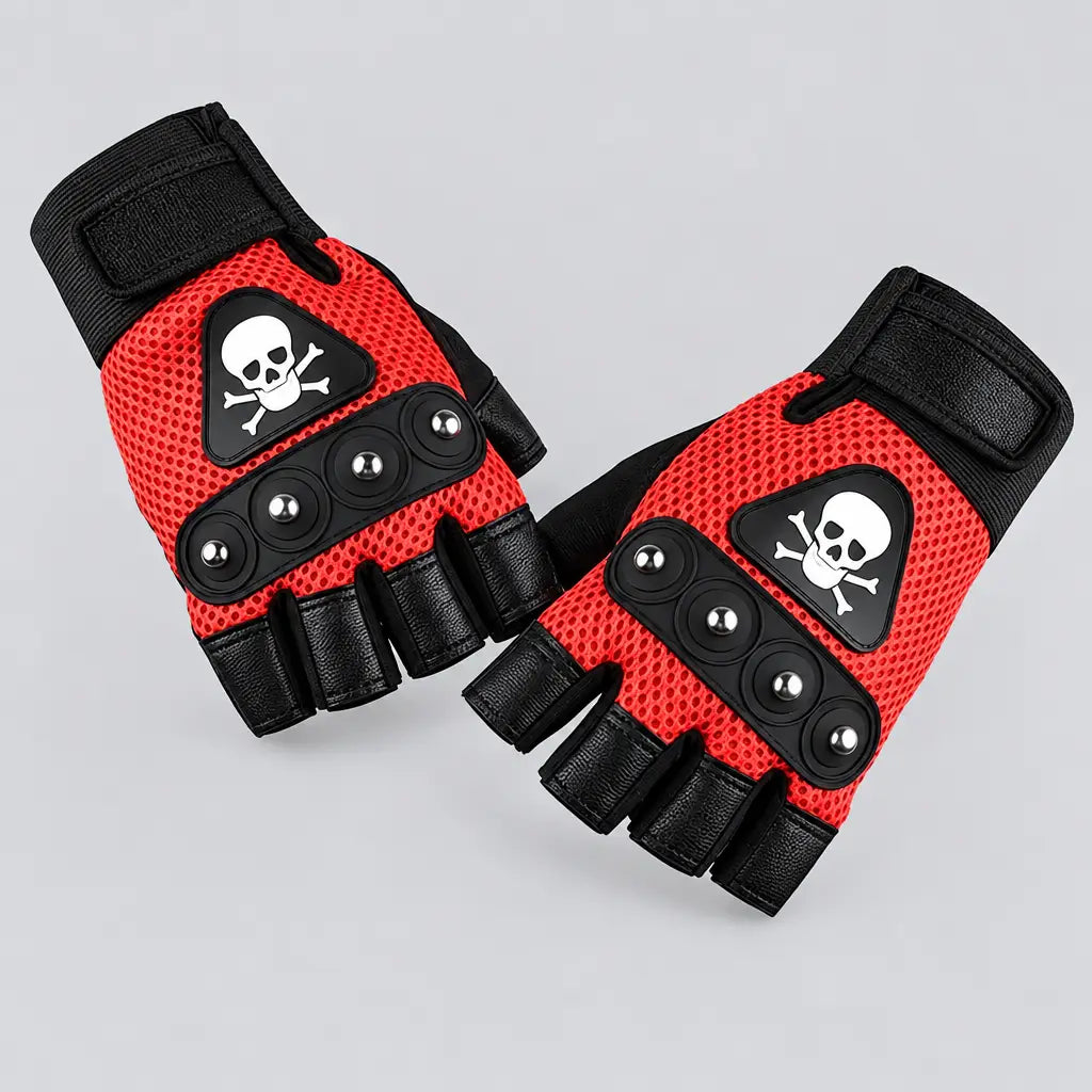 EKON Skull Patch Fingerless Riding Gloves