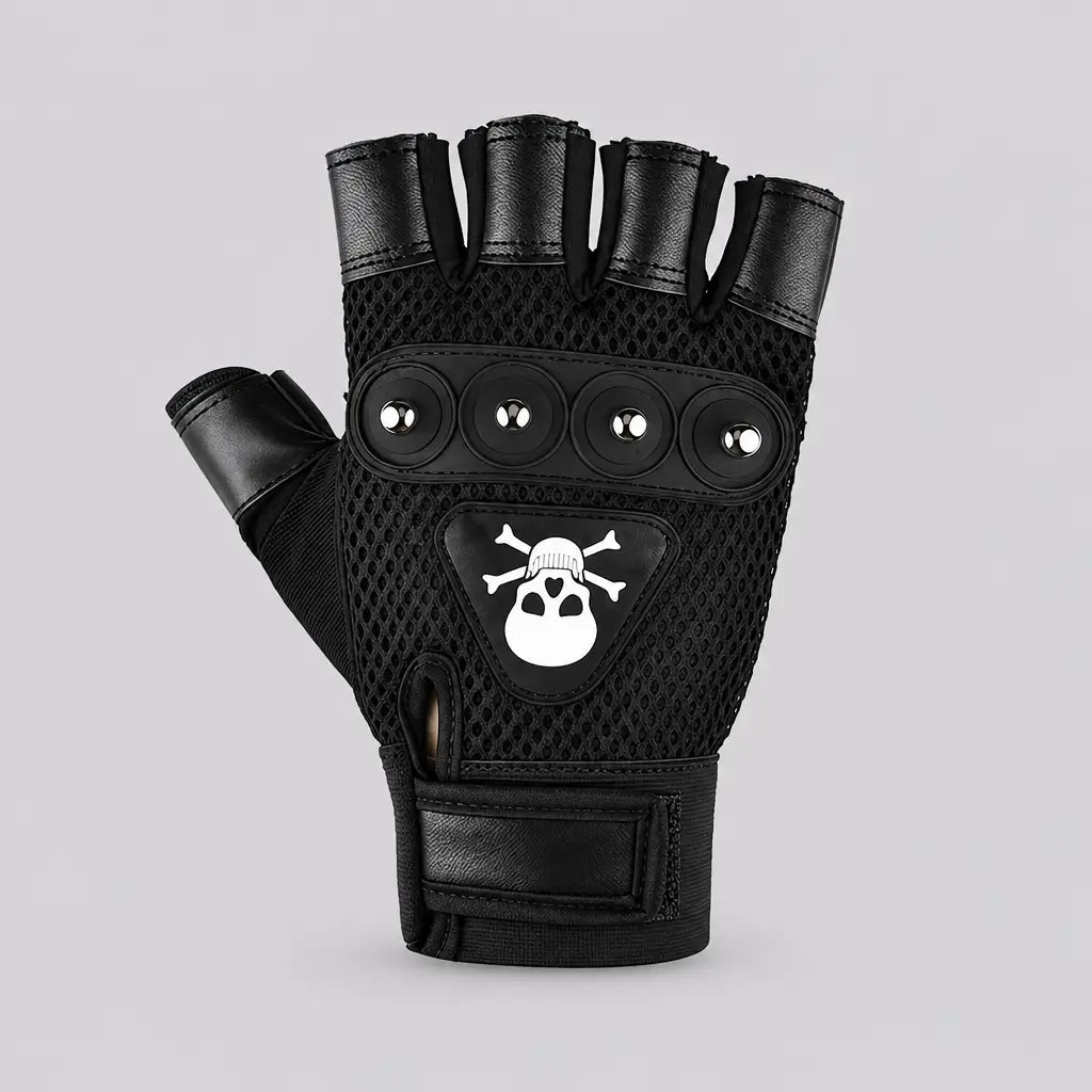 EKON Skull Patch Fingerless Riding Gloves