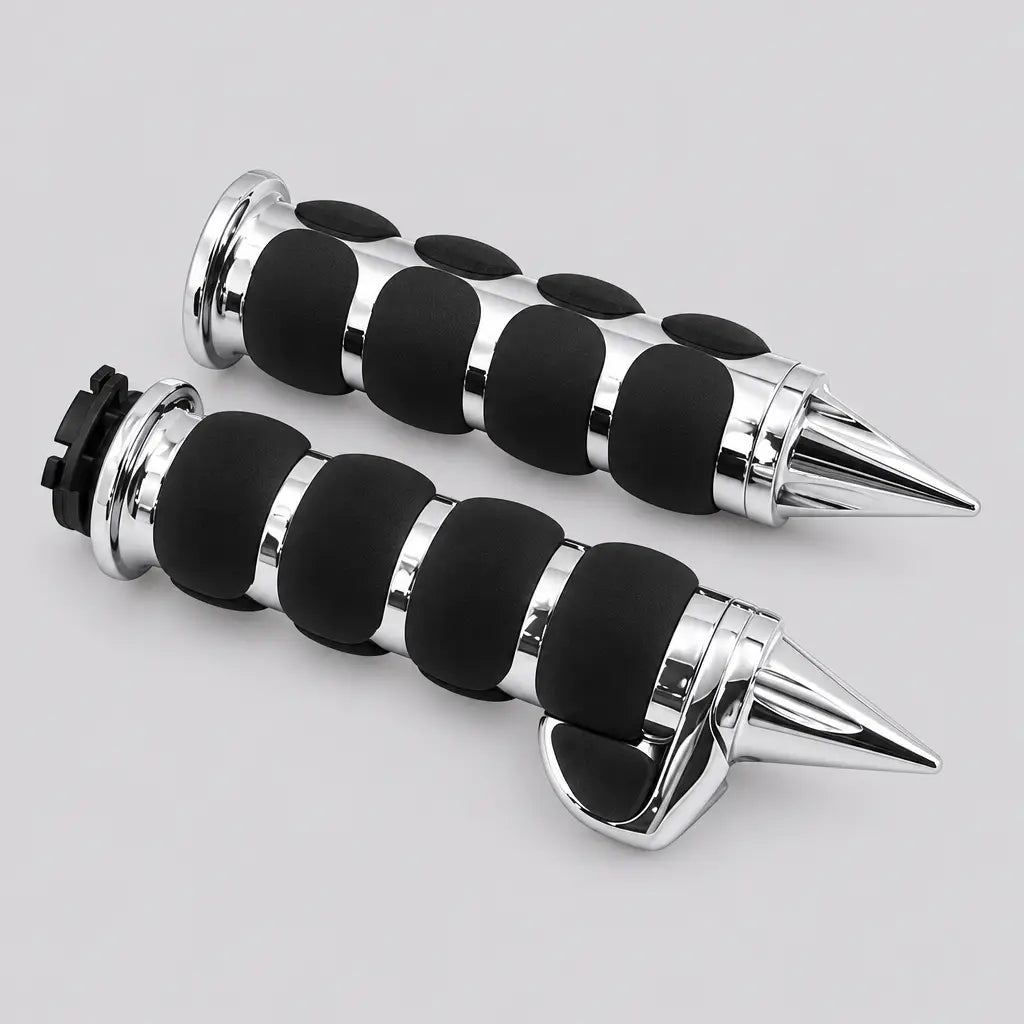 EKON Chrome Spike Motorcycle Handlebar Grips