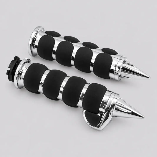 EKON Chrome Spike Motorcycle Handlebar Grips