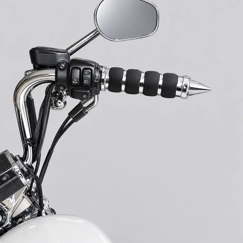 EKON Chrome Spike Motorcycle Handlebar Grips
