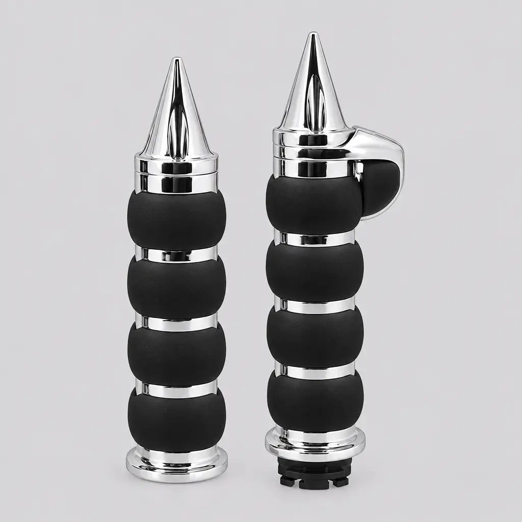 EKON Chrome Spike Motorcycle Handlebar Grips