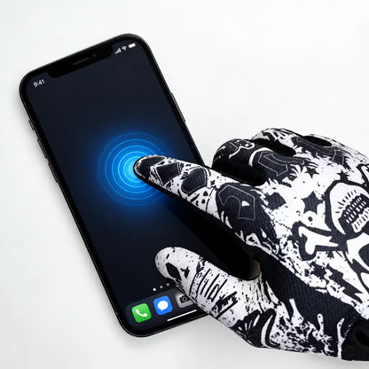 EKON Skull Graffiti Touchscreen Riding Gloves