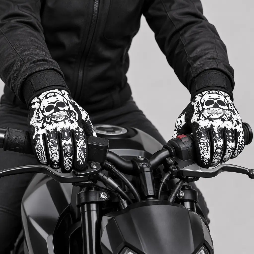EKON Skull Graffiti Touchscreen Riding Gloves