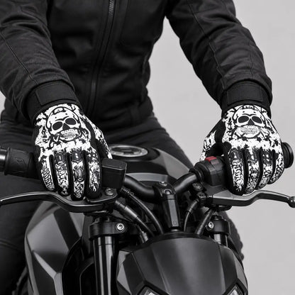 EKON Skull Graffiti Touchscreen Riding Gloves