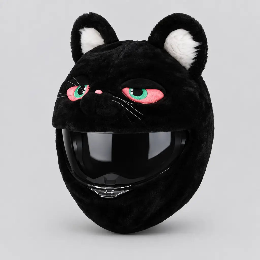 EKON Green-Eye Cat Plush Helmet Cover