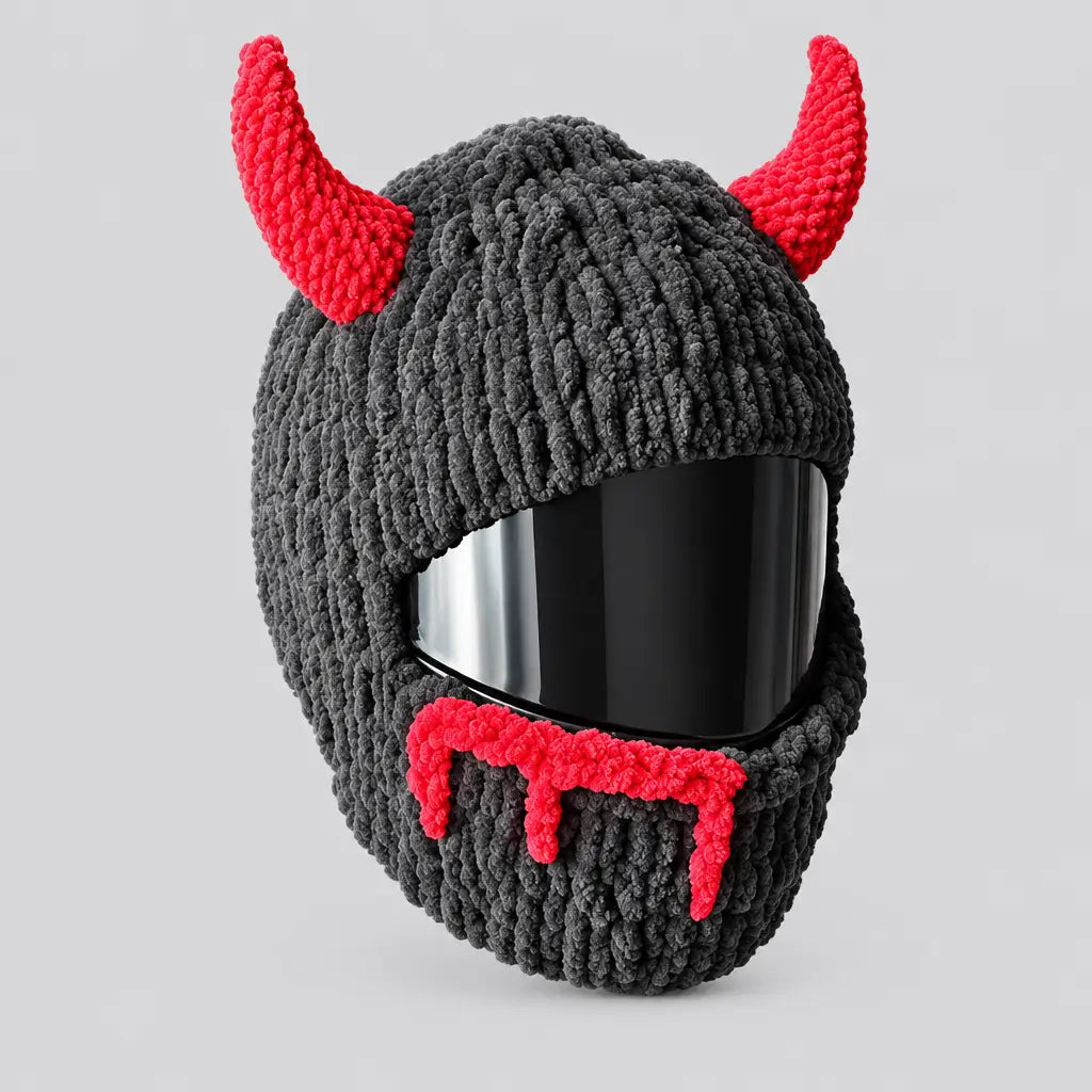 EKON Devil Horn Knit Helmet Cover Red