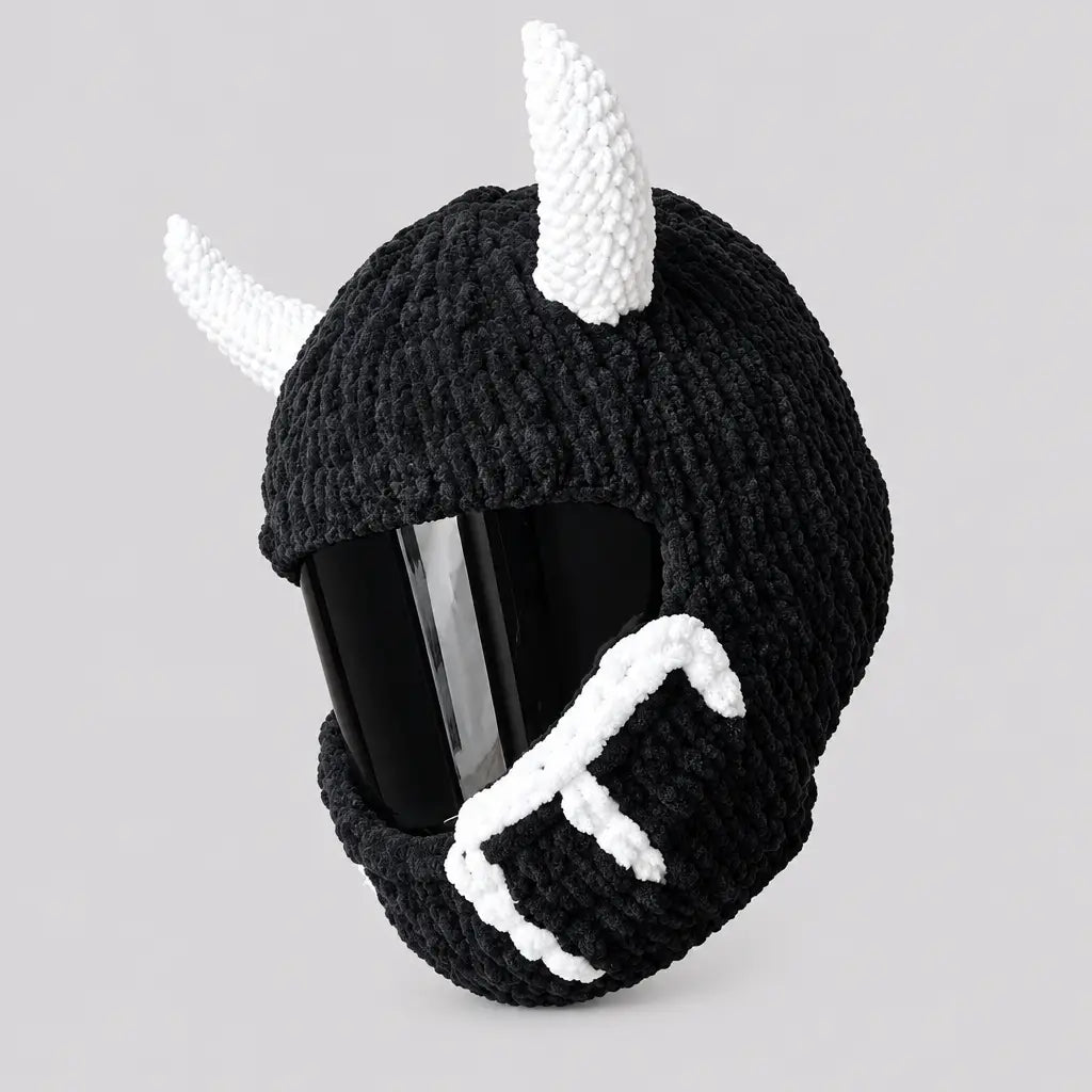 EKON Devil Horn Knit Helmet Cover White