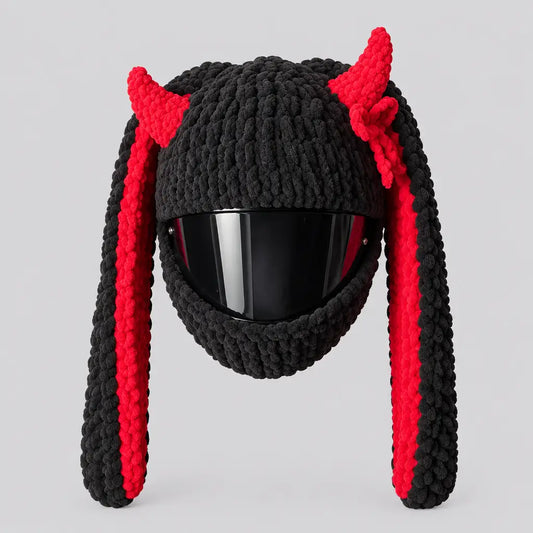 EKON Devil Bunny Knit Helmet Cover Black Red
