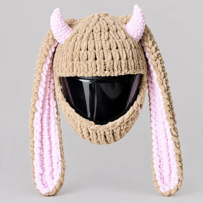 EKON Devil Bunny Knit Helmet Cover Beige Pink