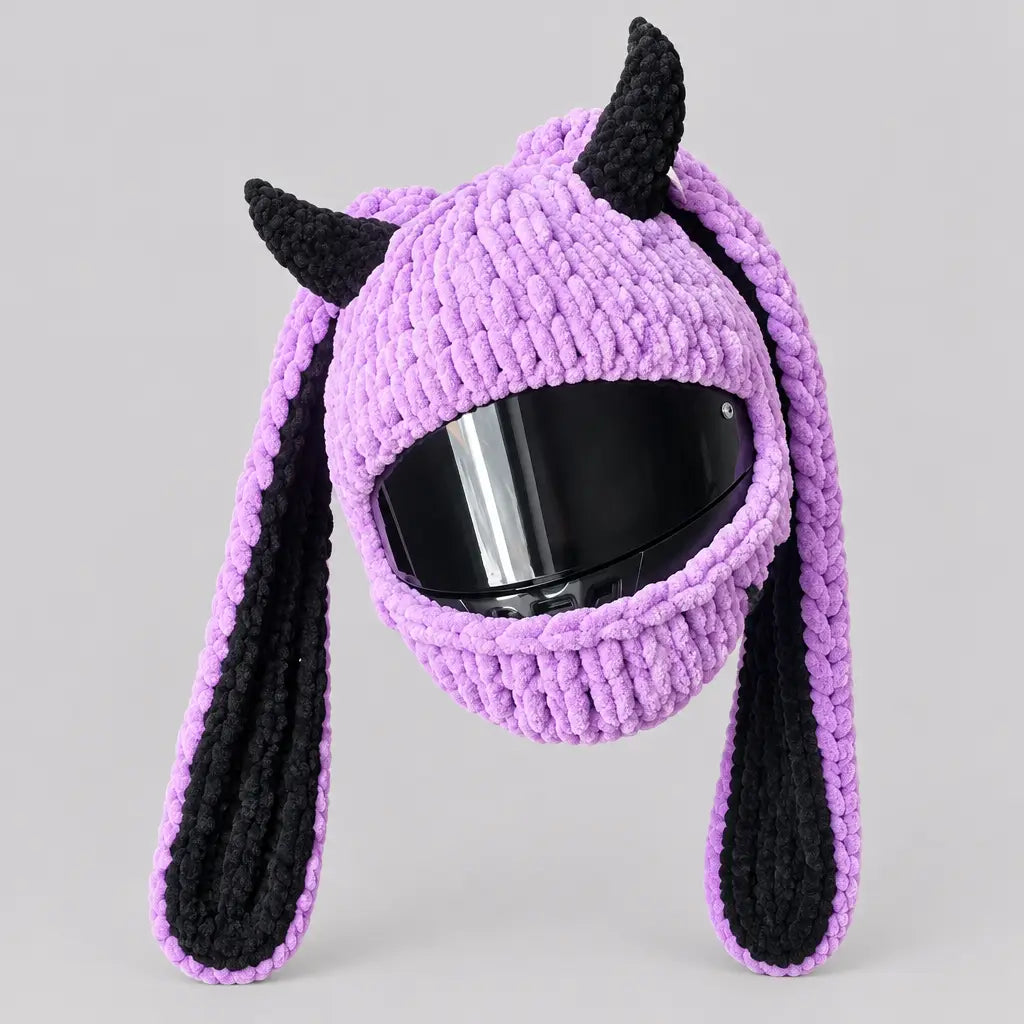 EKON Devil Bunny Knit Helmet Cover Purple Black